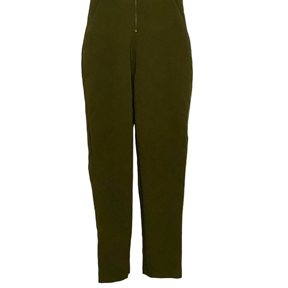 Y2K Choker Sleeveless Jumpsuit XS Olive Green Military Utility Chic Grunge - Picture 3 of 7